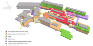 Piirroskuvahahmotelma rakennusten sijoittumisesta.
