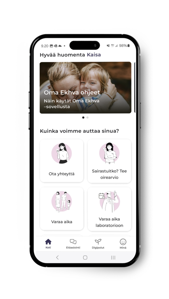 Oma Ekhva sovellus avattuna matkapuhelimeen