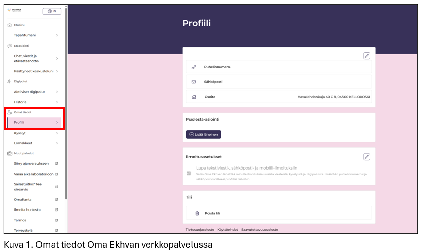 Omat tiedot Oma Ekhvan verkkopalvelussa
