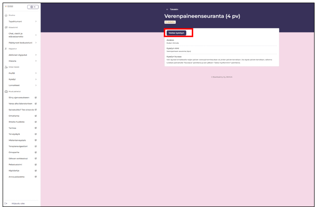 Vastaa kyselyyn näkymä tietokoneella