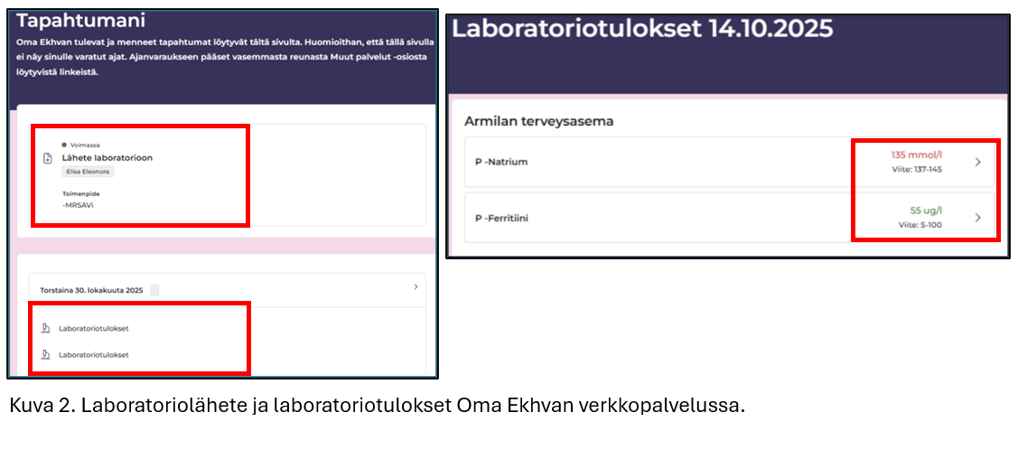 Laboratoriolähete ja laboratoriotulokset Oma Ekhvan verkkopalvelussa