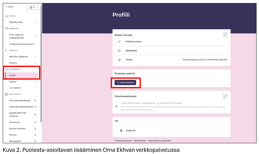 Puolesta-asioitavan lisääminen Oma Ekhvan verkkopalvelussa